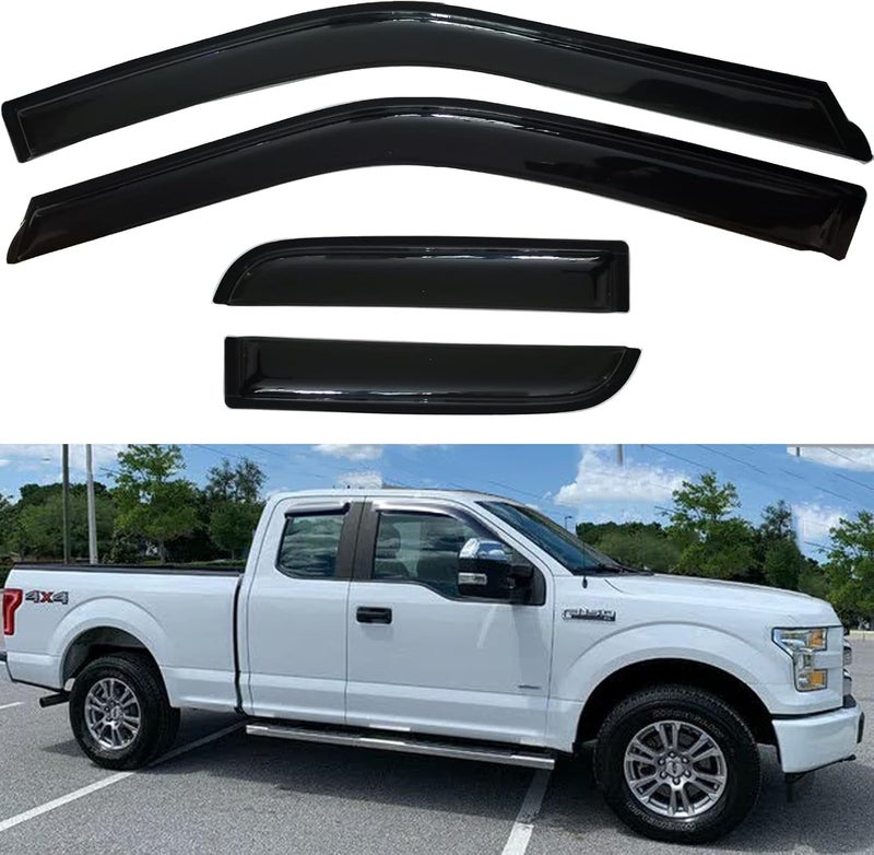 TONOYTIM Window Visors Rain Guards Side Wind Deflectors for 2015-2025 Ford F150 Extended Cab/Super Cab 2017-2025 F250/350 SuperDuty Super Cab, Window Vent Sun Shade Smoke 94974 4-Pieces Set - Image 1